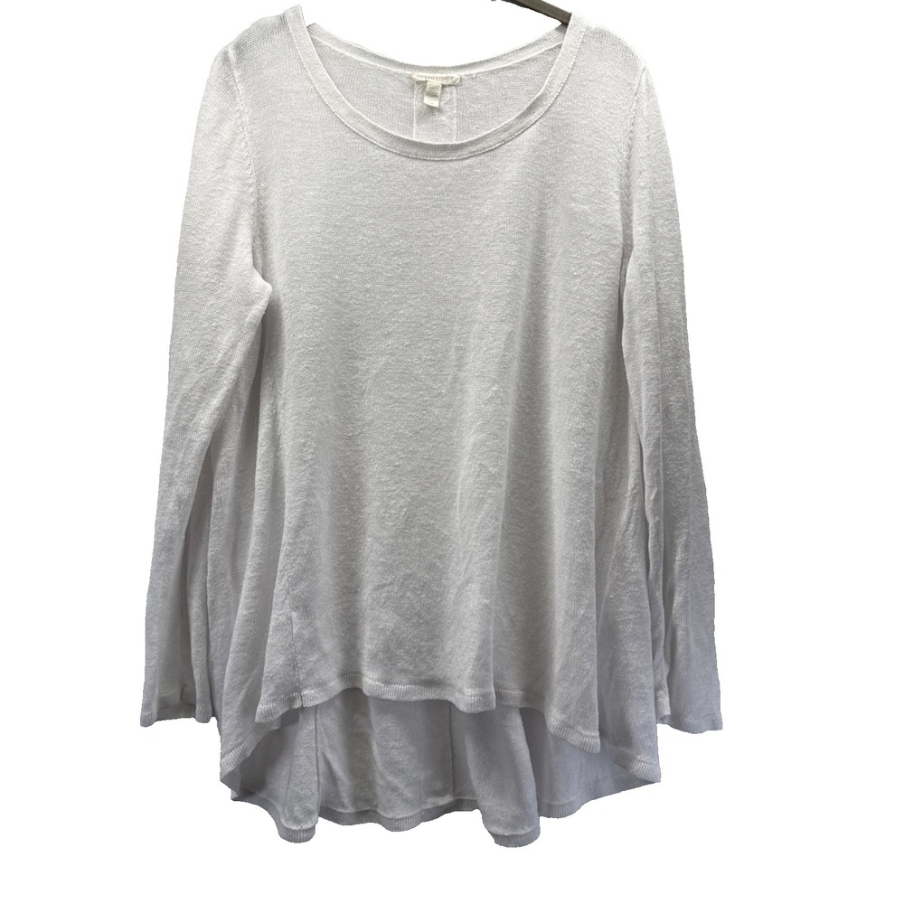 Eileen Fisher Women's Top Size Large 100% Organic Linen White Long Sleeve Hi Lo